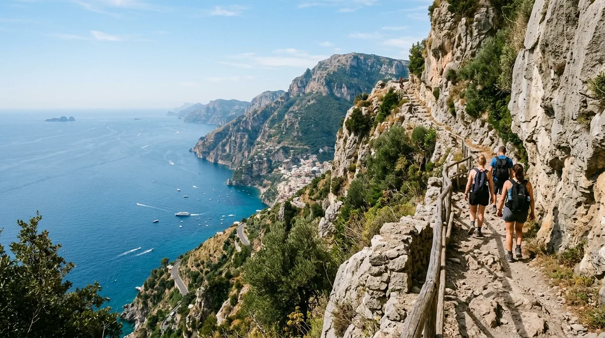 Boat cruising past the towering limestone sea arches and blue coves on a 3-day Amalfi Coast itinerary