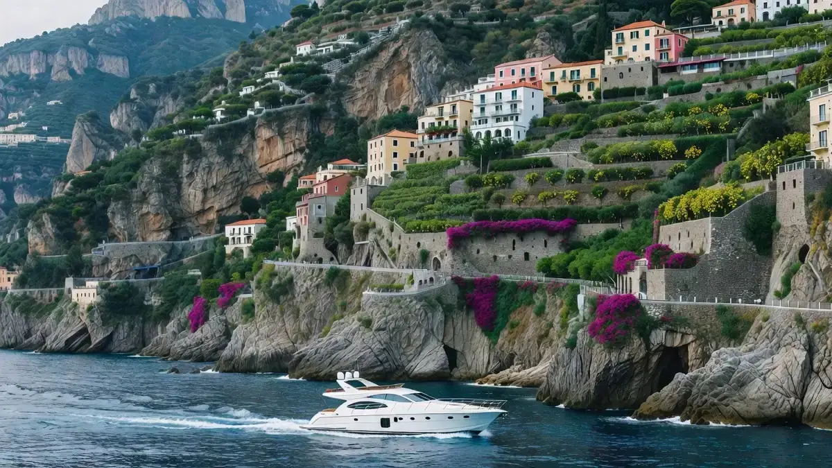 Terraced clifftop gardens of Villa Rufolo overlooking the sea in Ravello